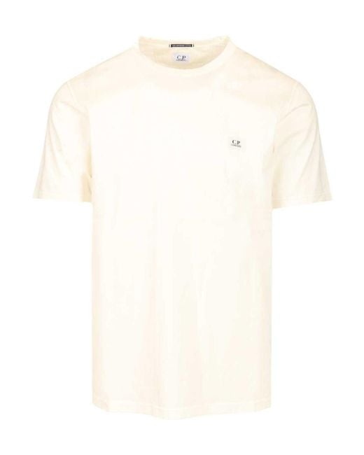 C P Company White Logo Patch Crewneck T-Shirt for men