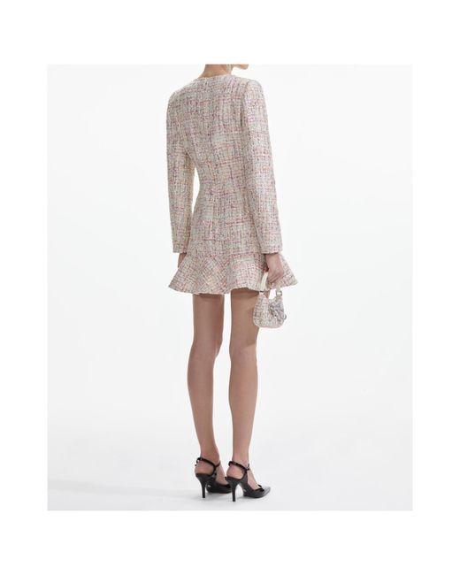 Self-Portrait Natural Boucle V-Neck Mini Dress