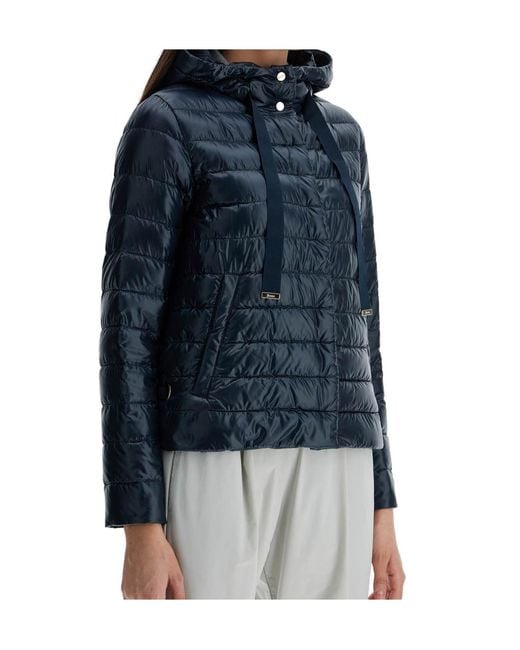 Herno Blue Quilted Hooded Drawstring Puffer Jacket
