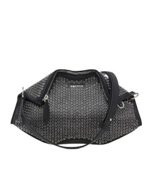 McQueen Black Manta Eyelet Detailed Clutch Bag