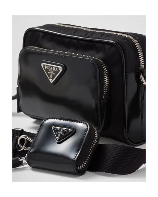 Prada Black Triangle-Logo Zipped Crossbody Bag for men