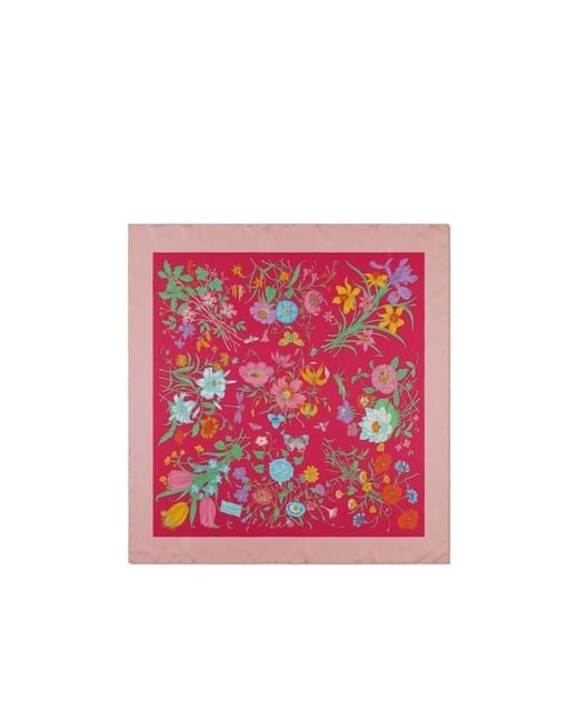 Gucci Orange Floral Printed Square Scarf