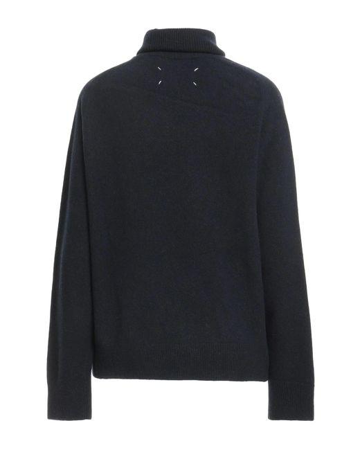 Maison Margiela Blue Solid Color Wool Turtleneck Sweater