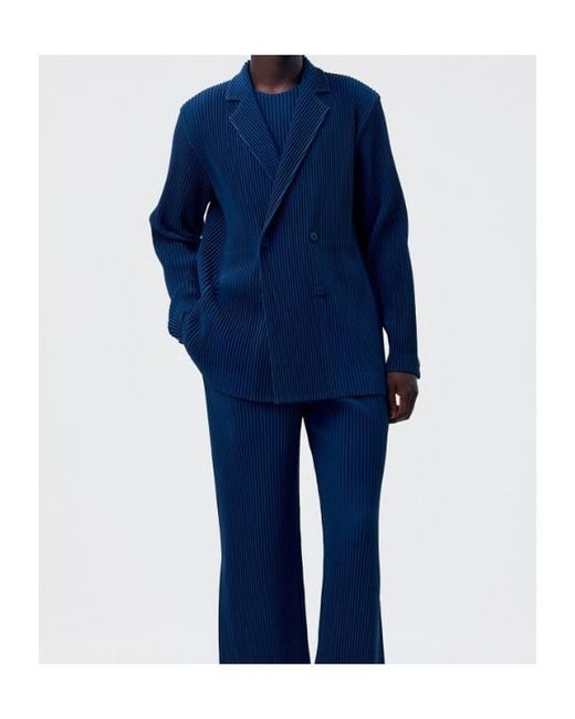 Homme Plissé Issey Miyake Blue Homme Plissé Issey Miyake Double Breasted Pleated Jacket for men