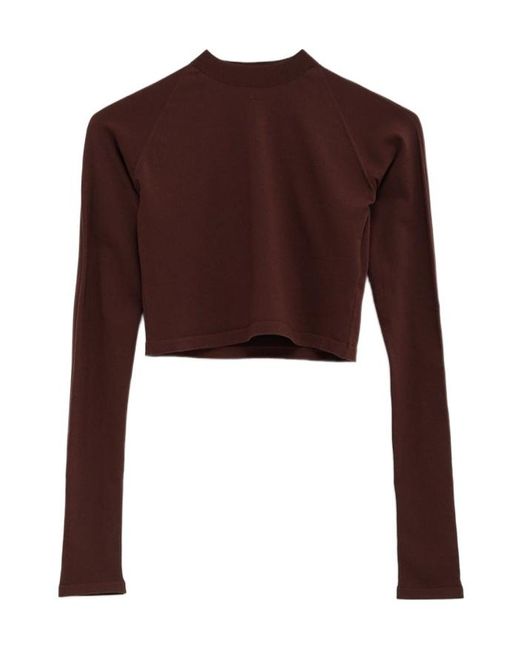 Alaïa Brown Alaïa Crewneck Cropped Knitted Top