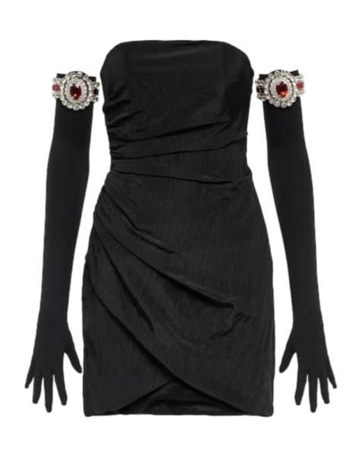 David Koma Black Decorative Gloves, Wavy Mini Dress