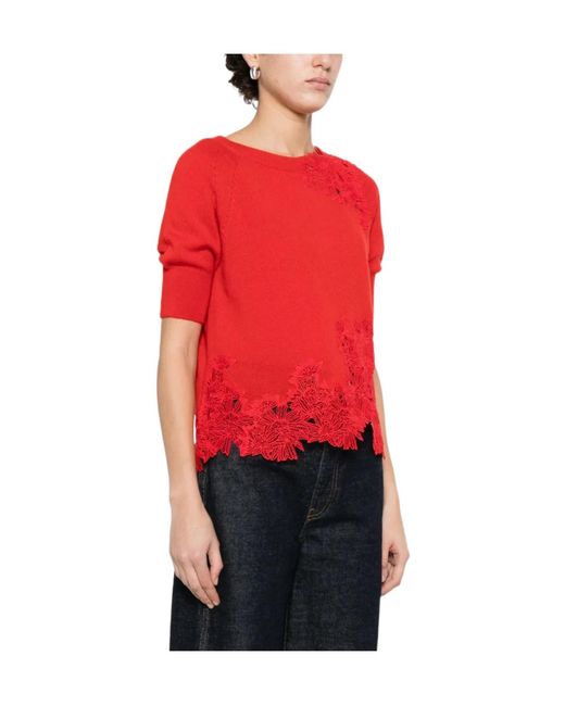 Ermanno Scervino Red Floral-Lace Top