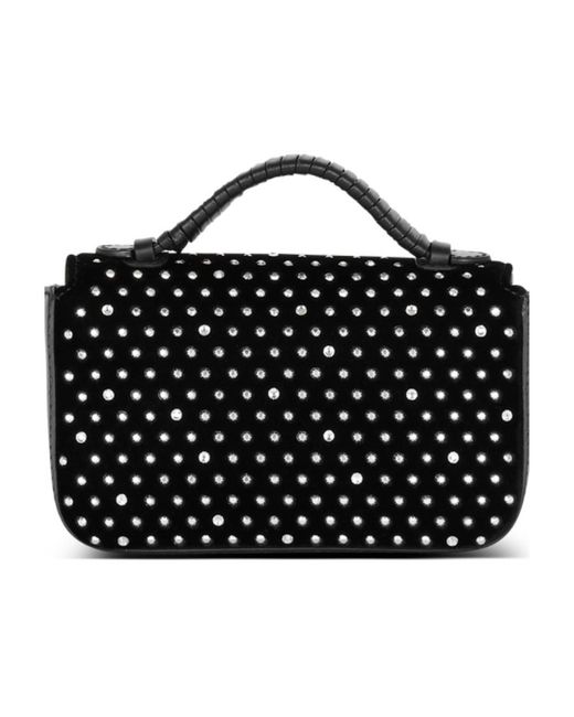 Balmain Black B-Buzz Mini Velvet And Crystal Bag