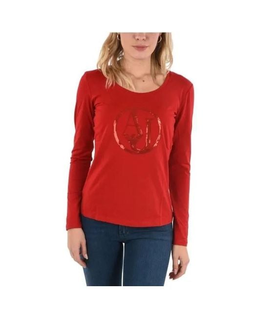 Armani Jeans Red Round Collar Logo T-Shirt