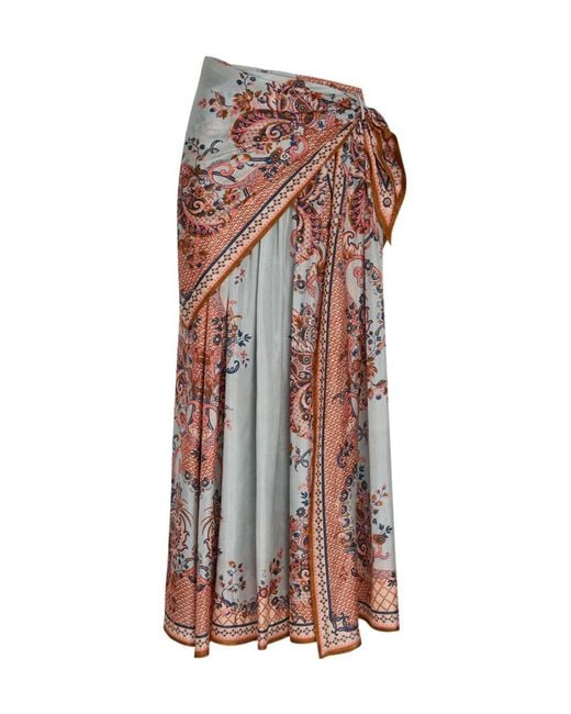 Zimmermann Multicolor Printed Silk Midi Skirt