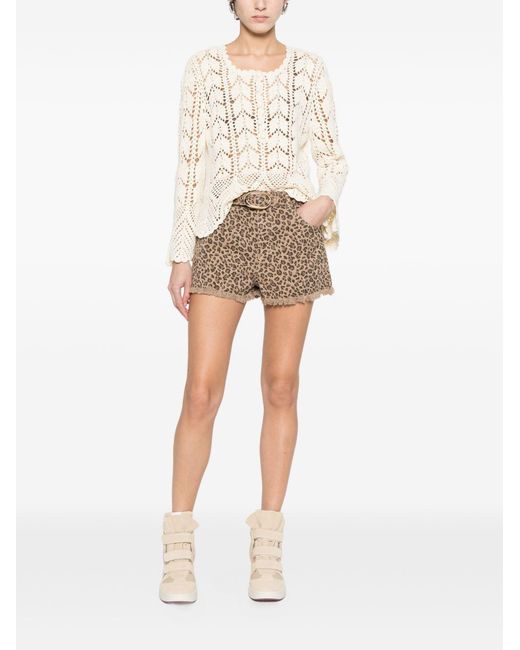 Twinset Brown Animal-Print Belted Shorts