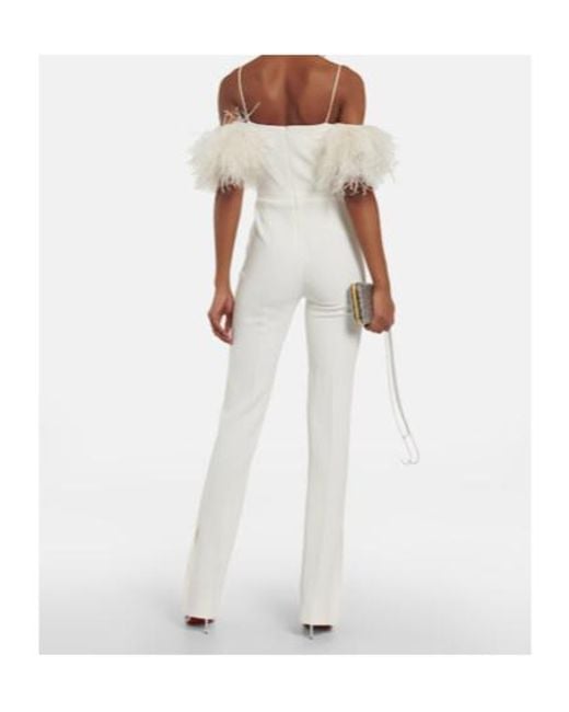 David Koma White Feather-Trimmed Cady Jumpsuit