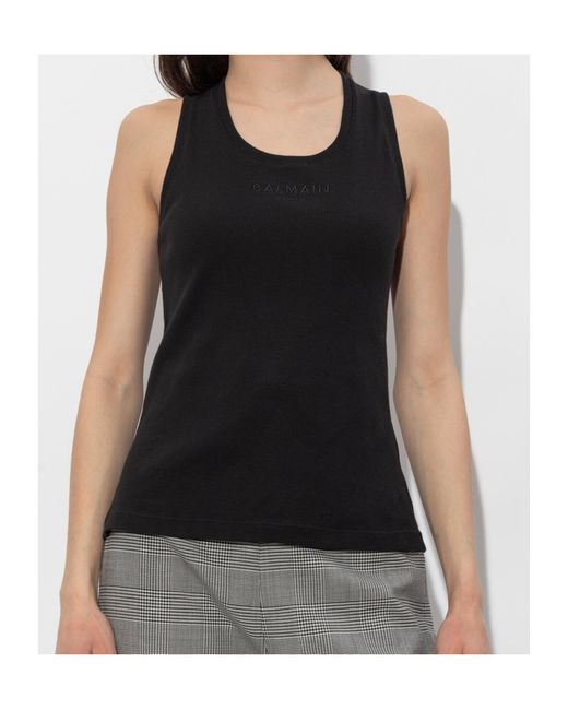Balmain Black Embroidered Logo Tank T-Shirt