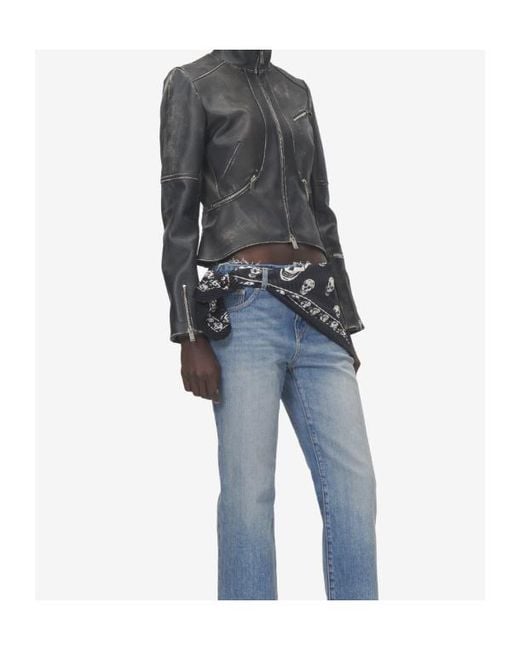McQueen Black Pleated Skull-Print Scarf