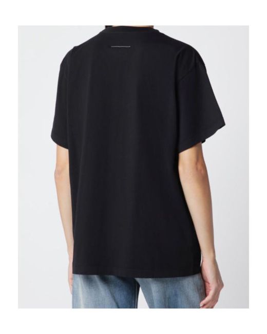 MM6 by Maison Margiela Black Logo-Printed Crewneck T-Shirt