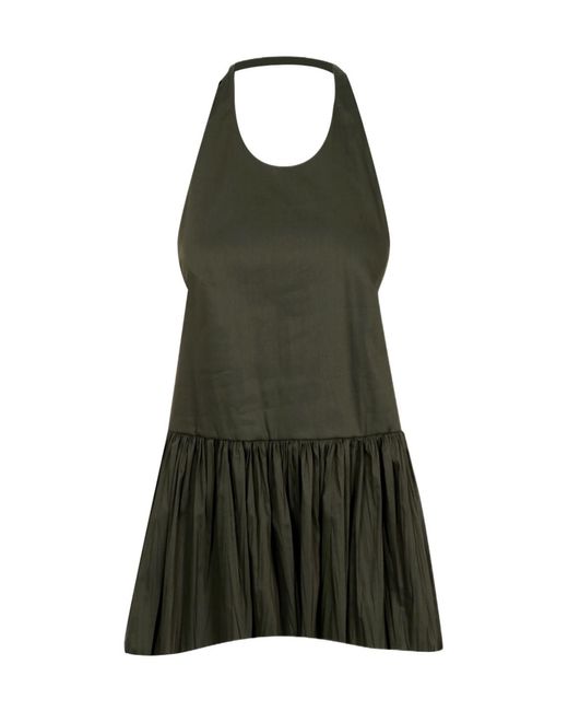 Semicouture Green Halter Neck Pleated Blouse