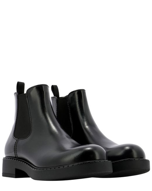 Prada Black Brushed Leather Chelsea Boots for men