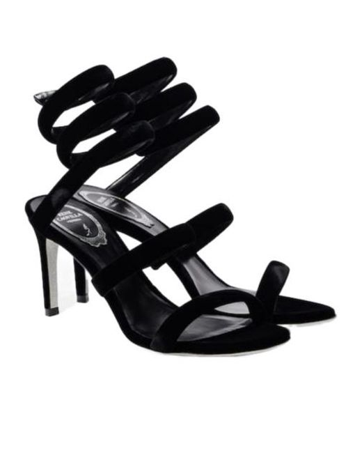 Rene Caovilla Black Cleo 80 Velvet Sandals