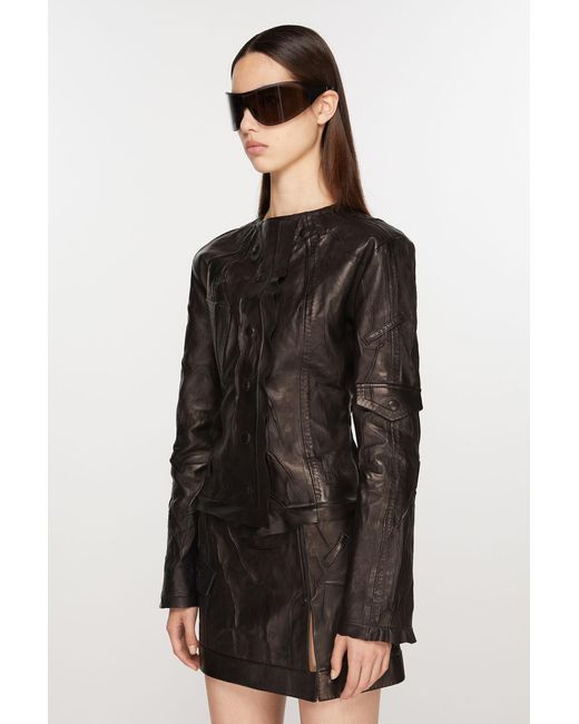 Acne Brown Crinkled Leather Jacket