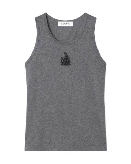 Lanvin Gray Mother And Daughter Embroidered Jersey Tank Top