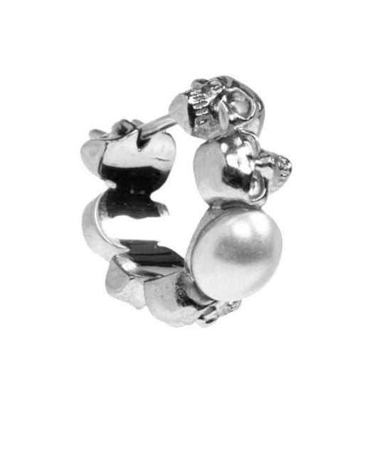 McQueen White Skull Embellished Earring for men