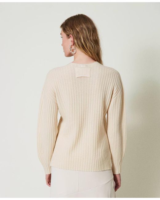 Twinset Natural V-Neck Knitted Jumper