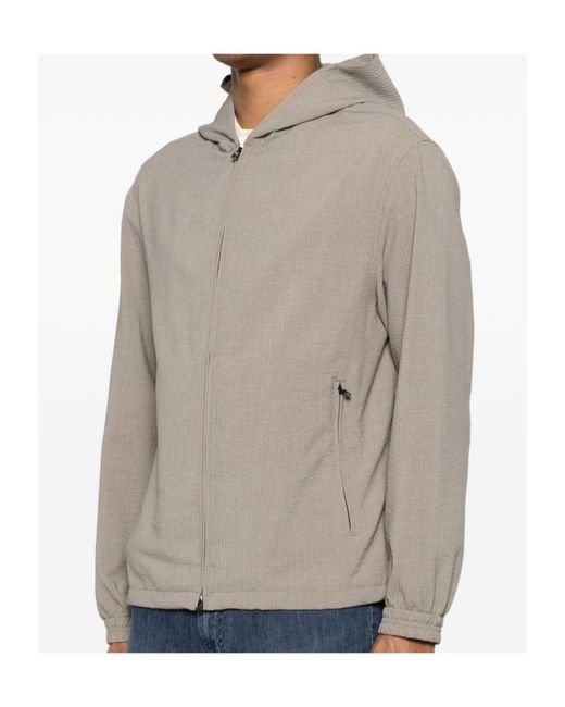 Emporio Armani Gray Hooded Zip-Up Jacket for men