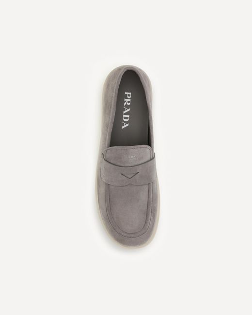 Prada Gray Logo-Detailed Slip-On Loafers for men
