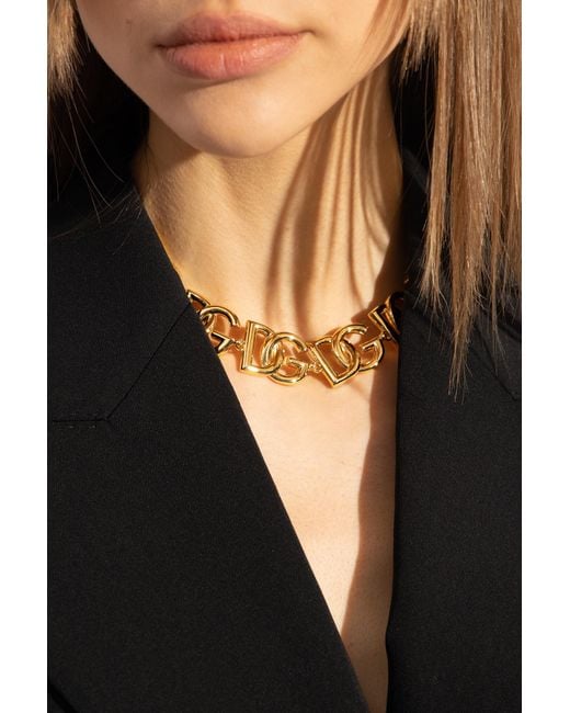 Dolce & Gabbana Metallic Dg Logo Lettering Choker