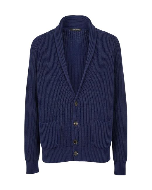 Tom Ford Blue Ribbed Knit Cardigan for men