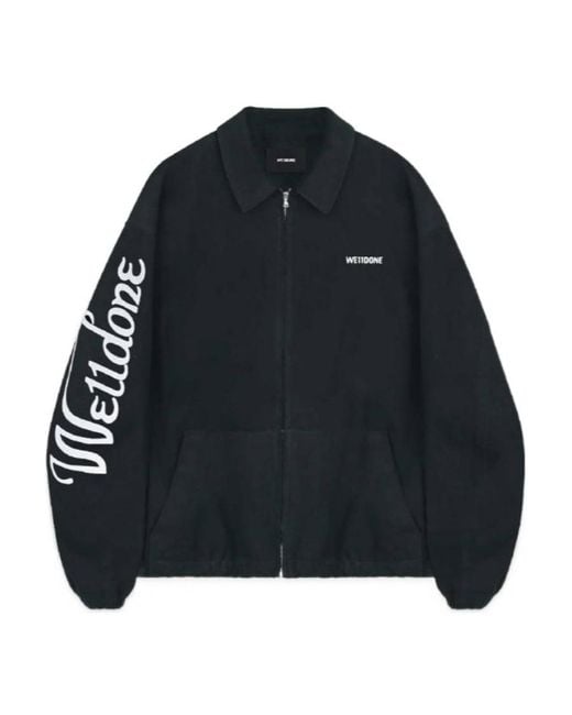 we11done Black Logo Printed Zipped Jacket for men