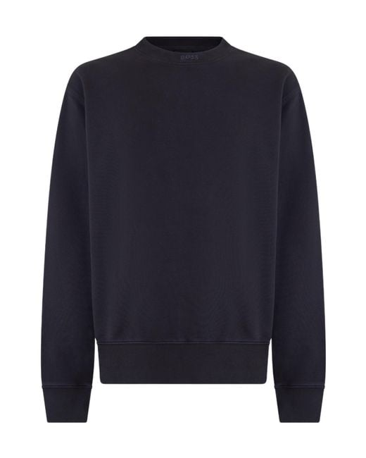 Boss Blue Logo-Embroidered Crew-Neck Sweatshirt for men