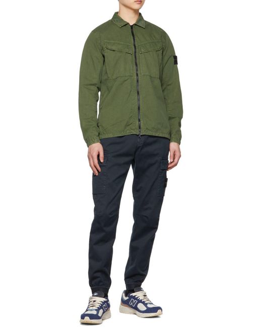 Stone Island Green Compass-Logo Zip-Up Shirt Jacket for men