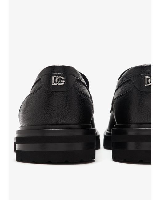 Dolce & Gabbana Black Almond Toe Penny Loafers for men