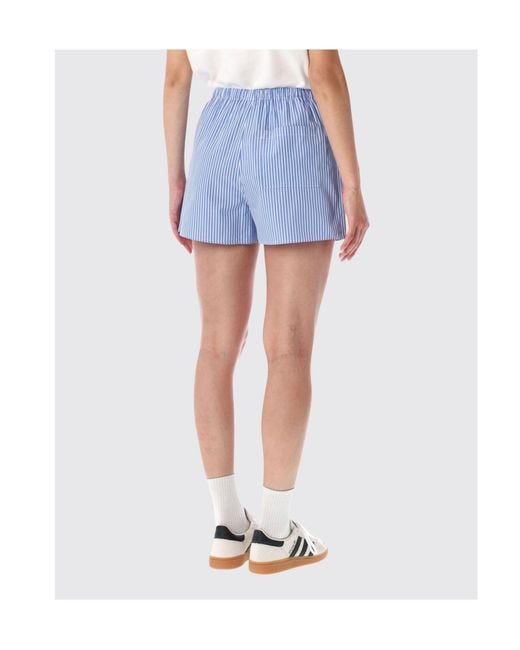 Sporty & Rich Blue Popeline Striped Shorts