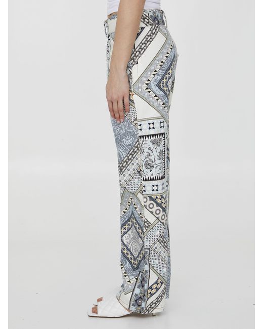 Etro Gray Paisley Print Trousers