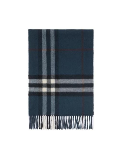 Burberry Blue Checked Fringed-Edge Scarf for men