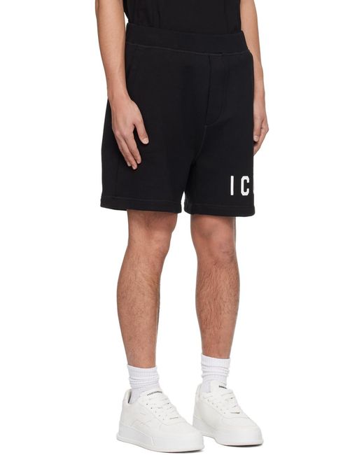 DSquared² Black Logo-Printed Elasticated Waistband Track Shorts for men