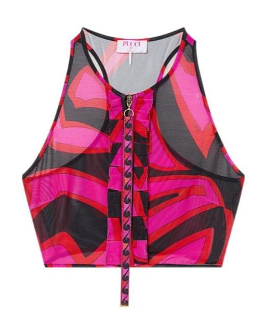 Emilio Pucci Pink Pucci Marmo Mesh Racerback Crop Top