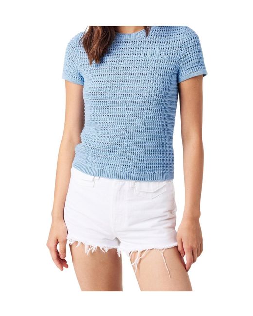 Chloé Blue Open-Knit Short-Sleeve Top