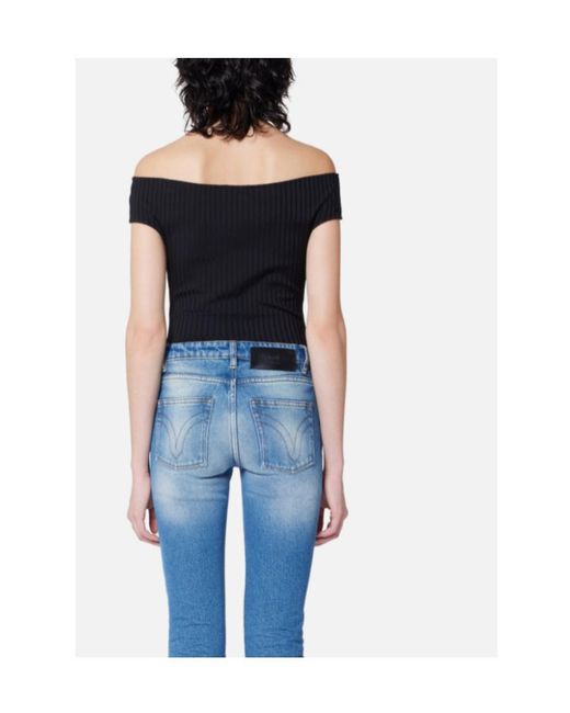 AMI Black Ami Off-Shoulder Ribbed Knit Bodysuit