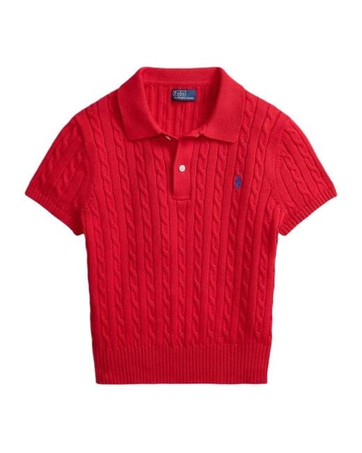 Polo Ralph Lauren Red Cable Knit Polo Top