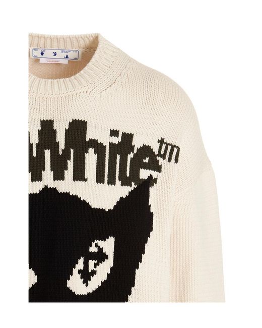 Off-White c/o Virgil Abloh White Intarsia-Knit Crewneck Long-Sleeved Jumper for men