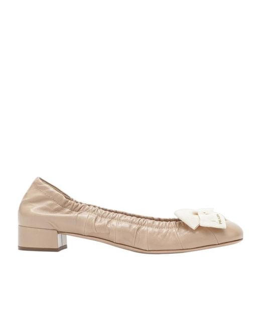 Prada Natural Bow-Detailed Block-Heeled Ballerinas