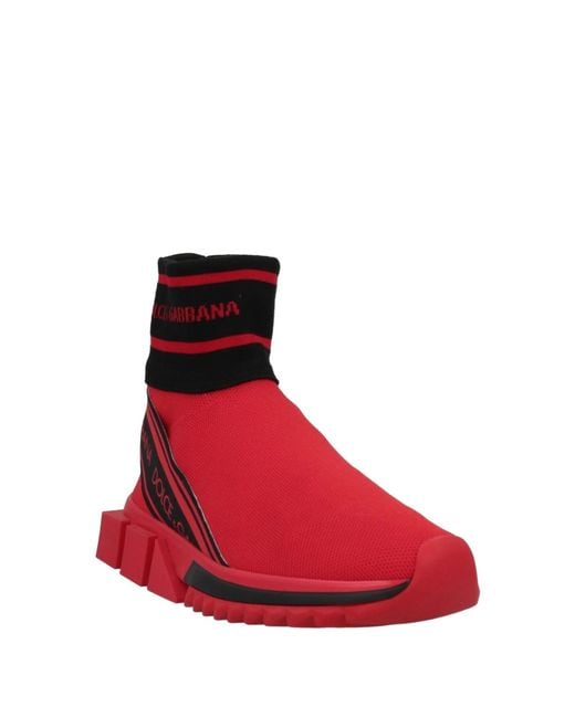 Dolce & Gabbana Red Two-Tone Knitted Sock Sneakers