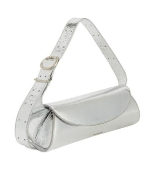 Jil Sander White Cannolo Crackled Foldover Top Clutch Bag