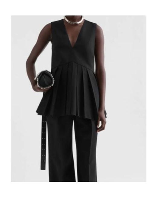Jil Sander Black Gabardine Pleated Top