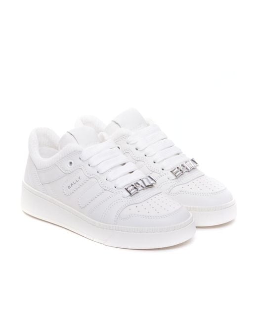 Bally White Round Toe Lace-Up Sneakers