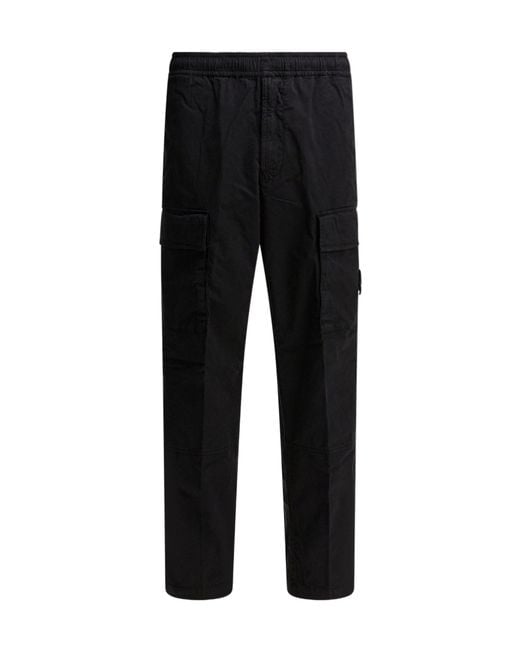 Stone Island Black Logo Patch Loose Cargo Pants for men