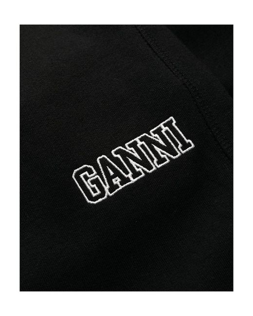 Ganni Black Logo Embroidered Elasticated Waistband Sweatpants